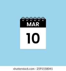 March 10 calendar reminder. 10th March Date Month calendar icon design template.