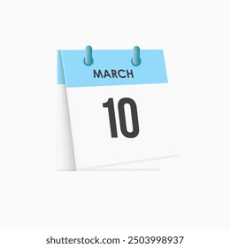 March 10 - calendar and Time planner. Daily Calendar Icon reminder. Vector Illustration.