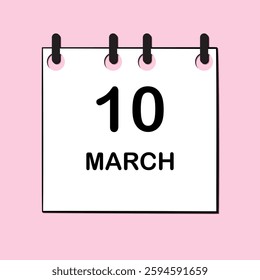March 10. Daily Calendar icon for design. Simple design for business brochure, flyer, print media, advertisement. Easily editable.