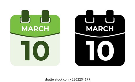 March 10 flat daily spiral calendar icon date vector image in matching color scheme. Suitable and perfect for design material, such as event or reminder. The best editable graphic resources.