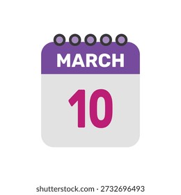 März 10 Symbol Vektor beginnt mit bunten Kalenderseite