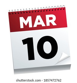 March 10th on a calendar page - illustrated.