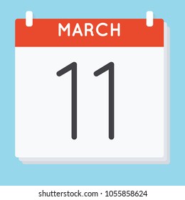 March 11. Calendar icon. Vector illustration in flat design isolated in blue background. Date and time, day, month.