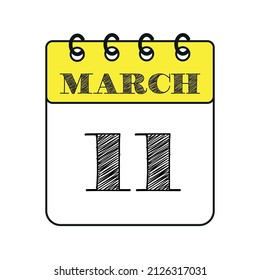 Icono del calendario del 11 de marzo. Ilustración vectorial en estilo plano.