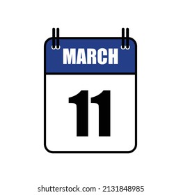 March 11 Calendar Icon Vector Illustration . Date , Day Of Mouth