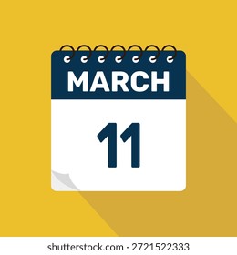 Marzo 11 Calendario Icono Ilustración vectorial con diseño