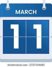 Diseño del ilustrador del Vector del icono del calendario del 11 de marzo. Calendario digital del 11 de marzo. Lista de comprobación, recordatorio, plano, solo día, Plantilla, miércoles