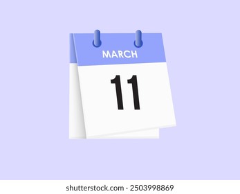March 11 - calendar and Time planner. Daily Calendar Icon reminder. Vector Illustration.
