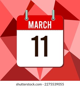March 11, calendar vector illustration, isoleted on colorful monochromatic triangles background