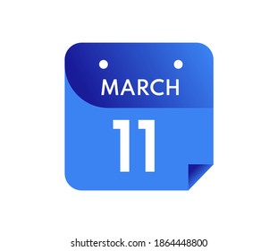 March 11 Date on a Single Day Calendar in Flat Style, 11 March calendar icon