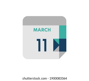March 11 flat daily calendar date, 11 March Single Day Calendar  Icon