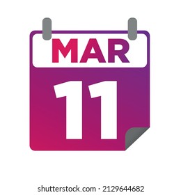 March 11. Single day calendar. minimalist flat illustration in purple color. eps 10