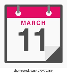 March 11th Flat icon calendar isolated on white background. Vector illustration