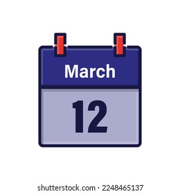 March 12, Calendar icon. Day, month. Meeting appointment time. Event schedule date. Flat vector illustration.