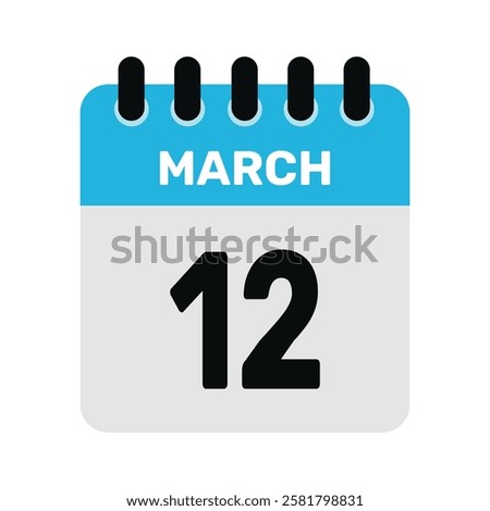 march 12 calendar icon reminder Vector month design Illustration.