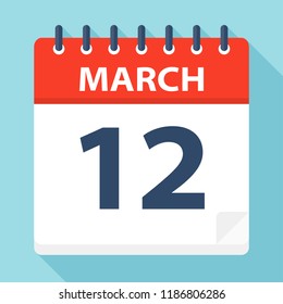 March 12 - Calendar Icon - Vector Illustration