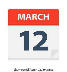 March 12 - Calendar Icon - Vector Illustration