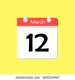 March 12 - Calendar Icon - Vector Illustration on a Yellow Background Design.