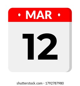 March 12 calendar icon, vector illustration