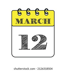 March 12 calendar icon. Vector illustration in flat style.