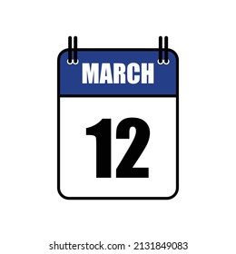March 12 Calendar Icon Vector Illustration . Date , Day Of Mouth