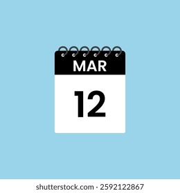 March 12 calendar reminder. 12th March Date Month calendar icon design template.

