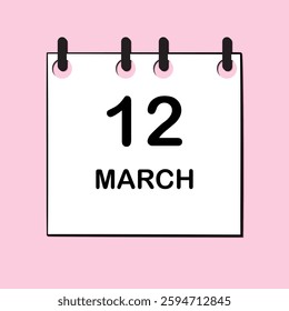 March 12. Daily Calendar icon for design. Simple design for business brochure, flyer, print media, advertisement. Easily editable.