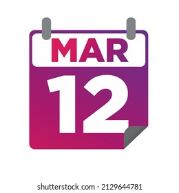 March 12. Single day calendar. minimalist flat illustration in purple color. eps 10