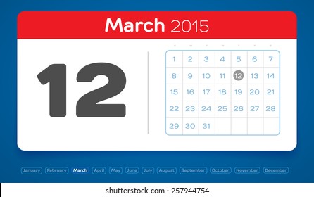 March 12, vector daily calendar, flat design, 2015