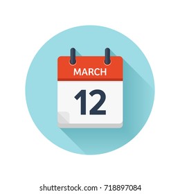March 12. Vector flat daily calendar icon. Date and time, day, month 2018. Holiday. Season.