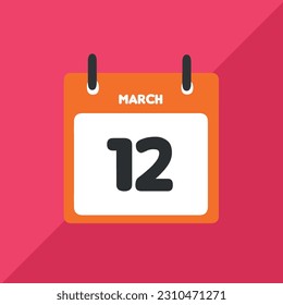 12. März Vektorsymbol im Kalender Datum, Tag und Monat Vektorgrafik, bunter Hintergrund.