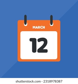March 12 vector icon calendar Date, day and month Vector illustration, colorful background.