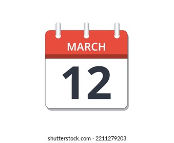 March, 12th calendar icon vector. Concept of schedule, business and tasks