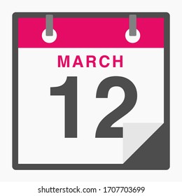March 12th Flat icon calendar isolated on white background. Vector illustration