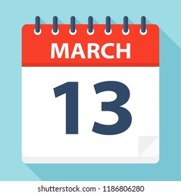 March 13 - Calendar Icon - Vector Illustration