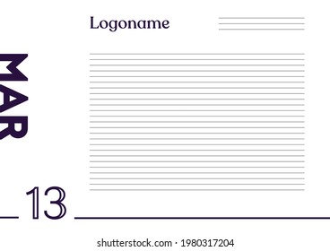 13 de marzo Calendario sobre fondo de papel portátil con su logotipo