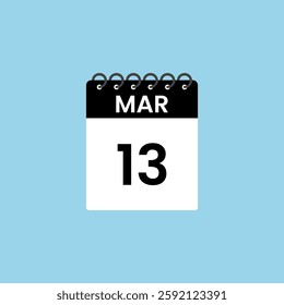 March 13 calendar reminder. 13th March Date Month calendar icon design template.
