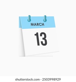 13 de marzo - calendario y planificador de tiempo. Recordatorio de icono de calendario diario. Ilustración vectorial.