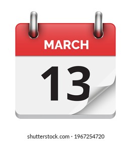 13 de marzo 13 calendario diario plano realista fecha icono vectorial imagen