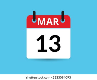 March 13. Flat icon calendar isolated on blue background. Date and month vector illustration