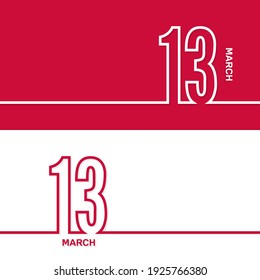 13 de marzo. Conjunto de banners de plantillas vectoriales para calendario, fecha de evento.