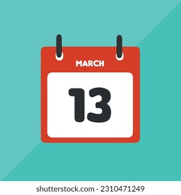 13. März Vektorsymbol im Kalender Datum, Tag und Monat Vektorgrafik, bunter Hintergrund.
