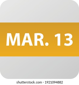 March 13th date icon, single day vector illustration modern flat style. Calendar element for web design, schedule, planner, organizer. 