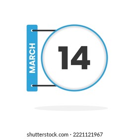 Icono del calendario del 14 de marzo. Ilustración vectorial de icono de calendario de fecha, mes