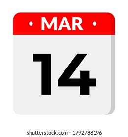 March 14 calendar icon, vector illustration