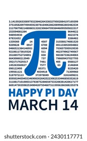 March 14 Holiday - Happy PI Day 3.14 vector vertical banner. Pi Numbers Mathematics concept illustration. Math creative poster