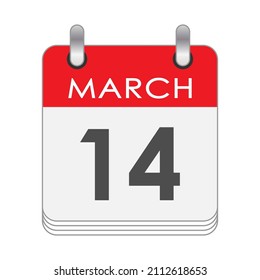 MARCH 14. A leaf of the flip calendar with the date of MARCH 14. Flat style.