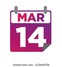 14 de marzo. Calendario de un solo día. ilustración plana minimalista en color púrpura. Pasos 10