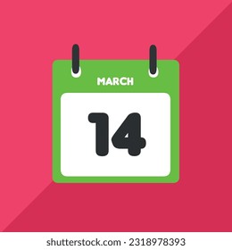 marzo 14 calendario de iconos vectoriales Fecha, día y mes Ilustración vectorial, fondo colorido.