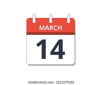 March, 14th calendar icon vector. Concept of schedule, business and tasks
